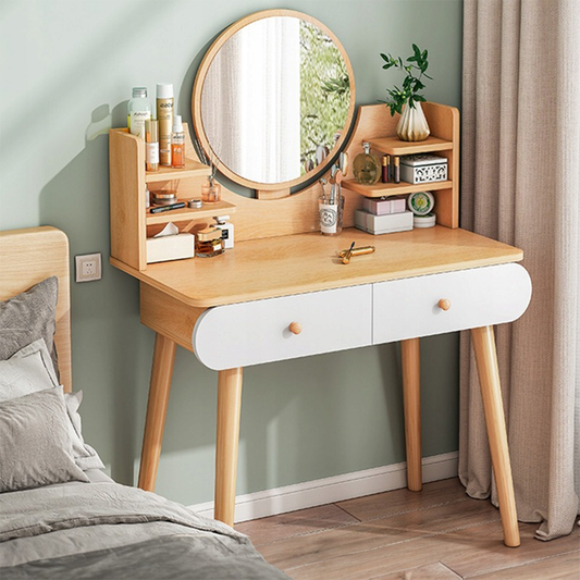 Masă de toaletă cu oglindă rotundă, 80x40x120 cm - stil clasic și funcționalitate modernă