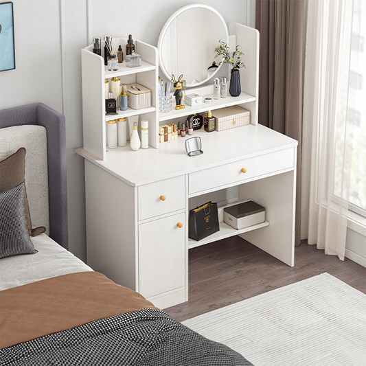 Masă de toaletă albă cu oglindă, 80x34x125 cm - Mobilier elegant și compact pentru machiaj și depozitare