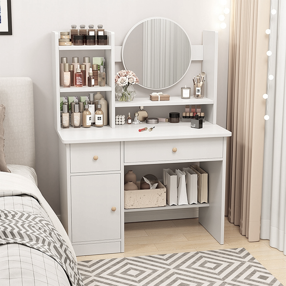 Masă de toaletă albă cu oglindă, 80x34x125 cm - Mobilier elegant și compact pentru machiaj și depozitare