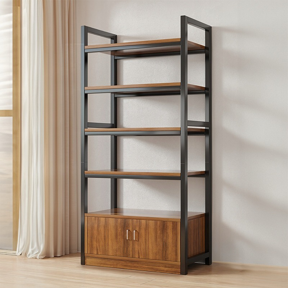 Bibliotecă neagră cu cadru metalic, 5 rafturi cu raft inferior - 190x60x30 cm