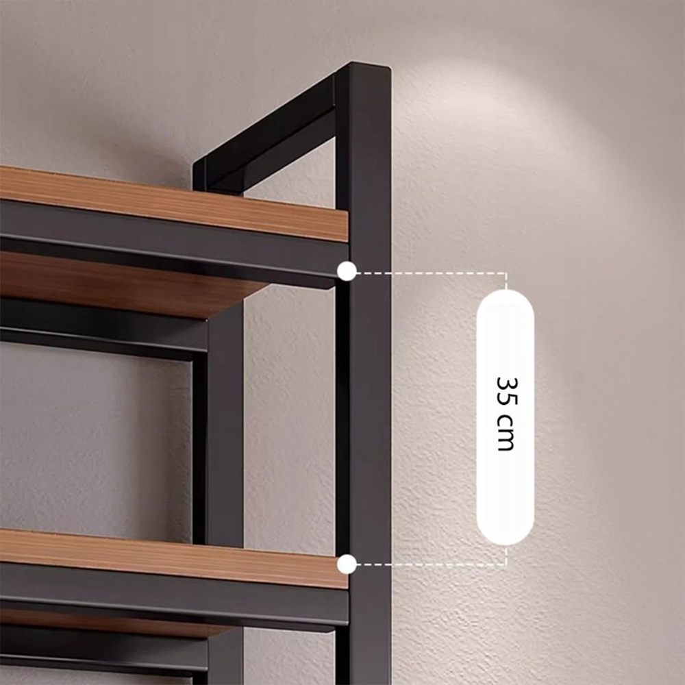 Bibliotecă neagră cu cadru metalic, 5 rafturi cu raft inferior - 190x60x30 cm