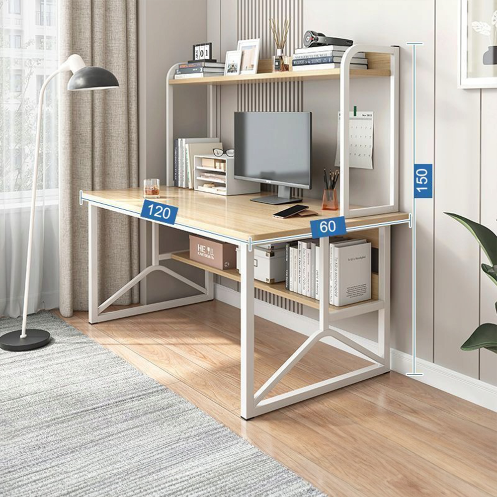 Birou cu rafturi 120x60x150 cm - stejar deschis, stil loft modern