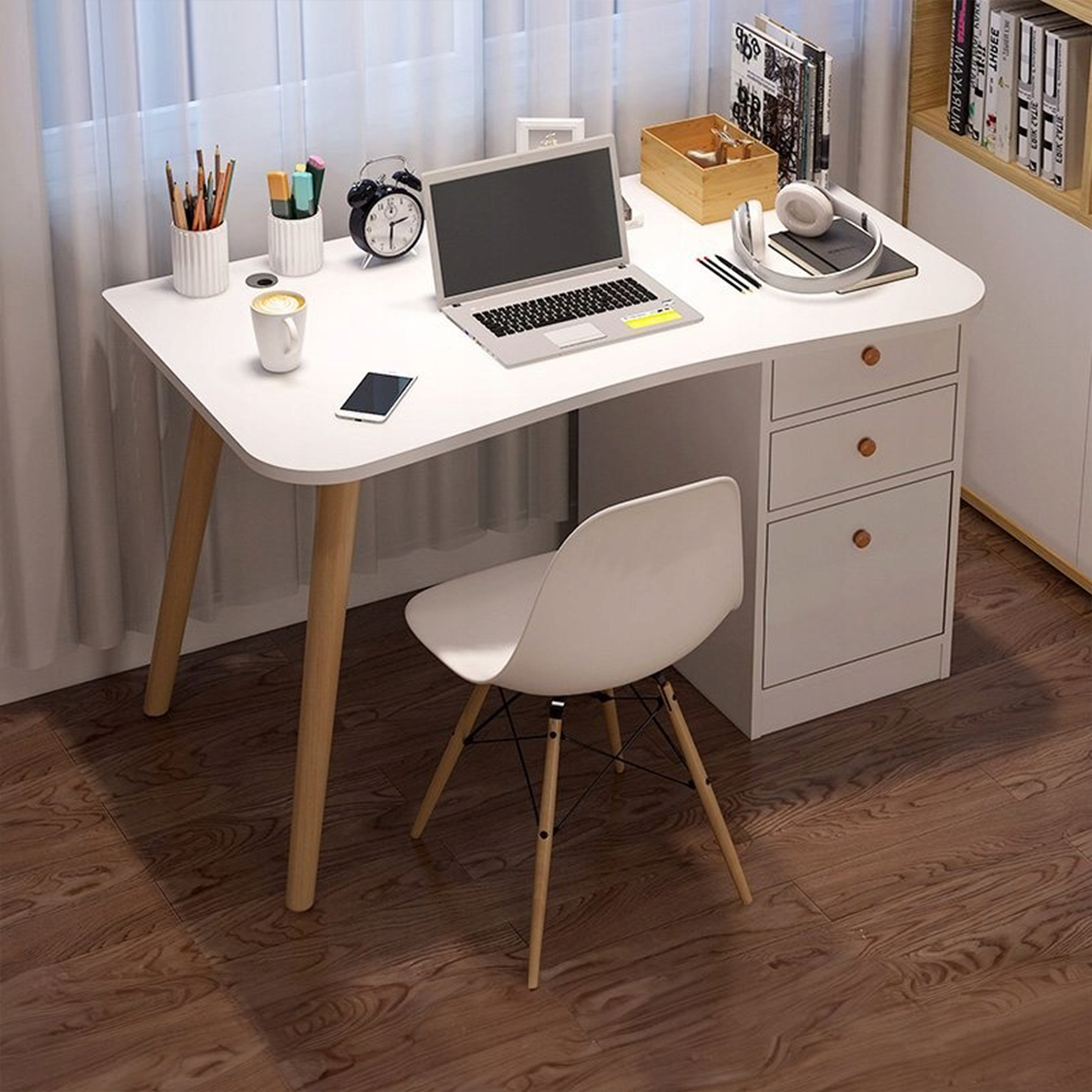 Birou modern alb cu sertare și rafturi - 100x50x73 cm - ideal pentru casă sau birou