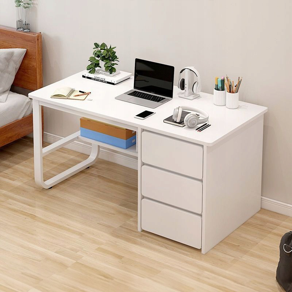 Birou minimalist alb cu rafturi - 100x50x73 cm, ideal pentru spații mici, lucru și studiu