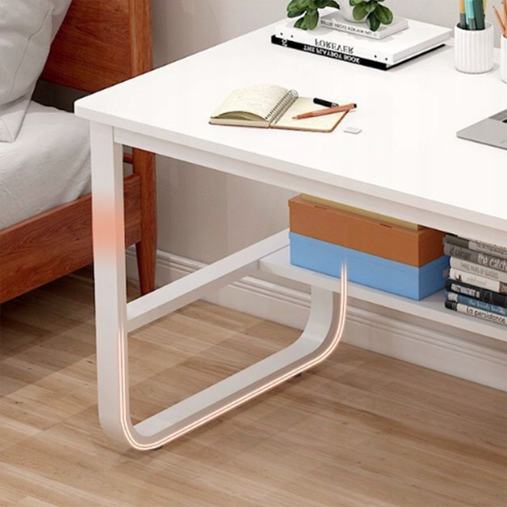 Birou minimalist alb cu rafturi - 100x50x73 cm, ideal pentru spații mici, lucru și studiu