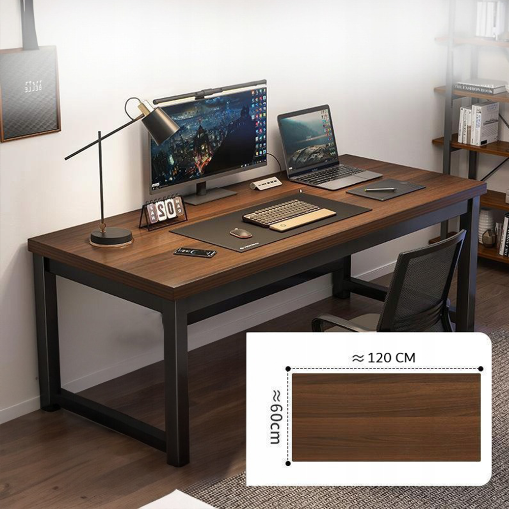 Birou modern, 120x60x74 cm, cadru metalic și blat din MDF – Ideal pentru muncă de birou sau pentru gameri