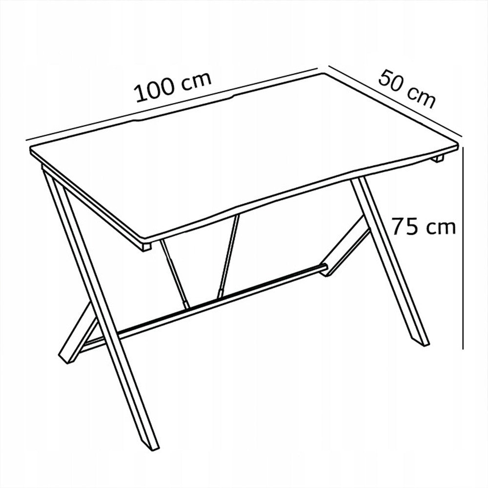 Birou de gaming 100x50 cm, stil loft, cu blat cu efect de carbon - cadru metalic, design modern