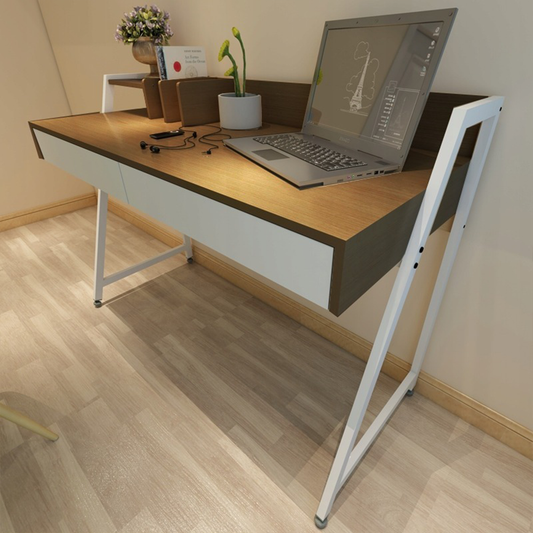 Birou stil loft cu sertare - 100x40x75 cm în alb și stejar închis.