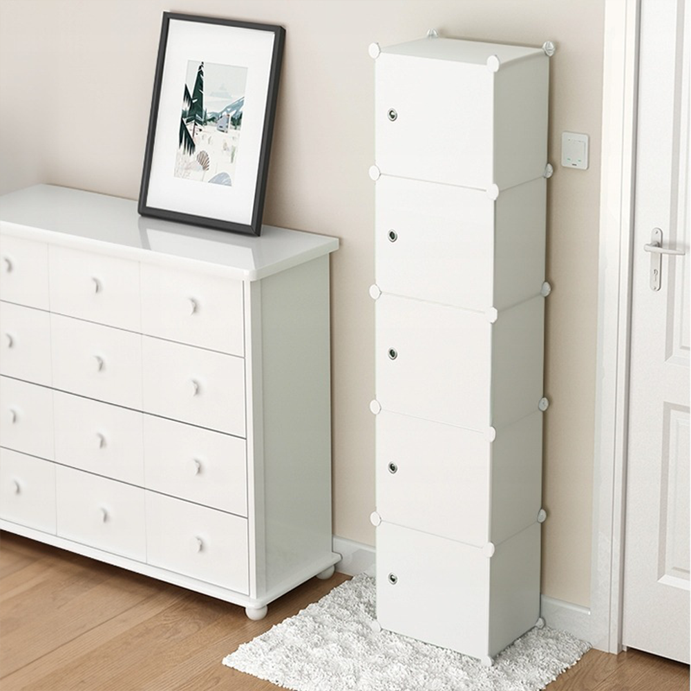 Dulap modular alb cu 5 rafturi - 185x39x37 cm, ușor de asamblat, modern