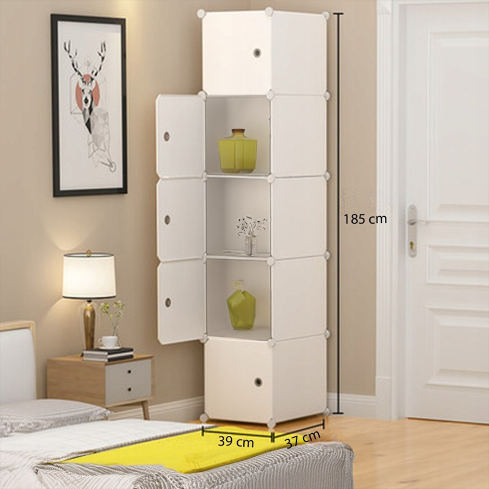 Dulap modular alb cu 5 rafturi - 185x39x37 cm, ușor de asamblat, modern