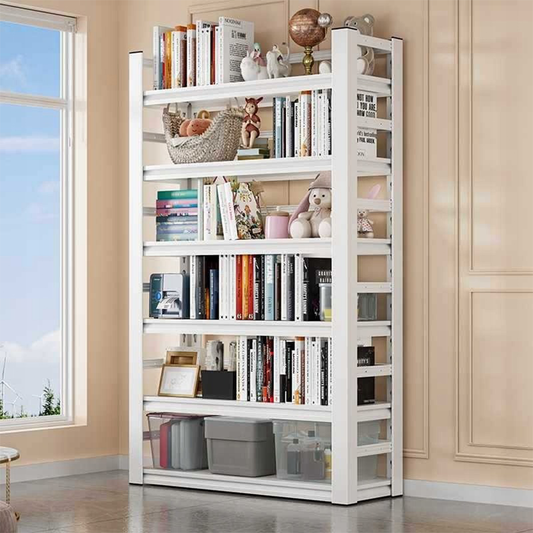 Bibliotecă modernă albă din metal și MDF - 174x80x30 cm, 6 rafturi