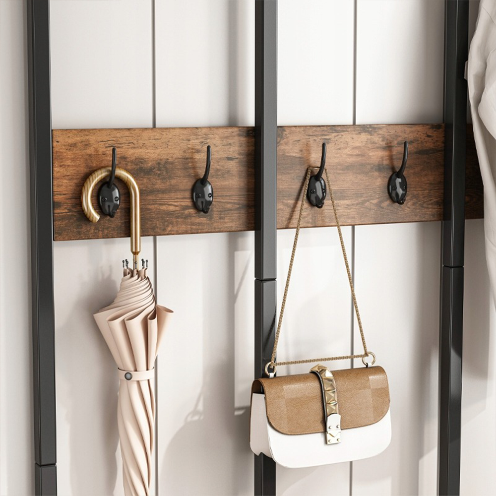 Dulap de intrare cu bancă și raft pentru pantofi 100x40x186 cm - stil industrial, culoare maro închis