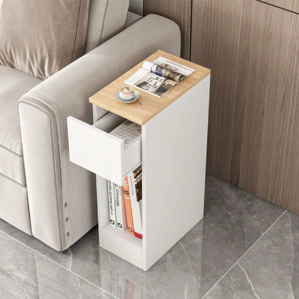 Noptieră albă cu sertar și raft - 60x20x33 cm, stil loft, stejar deschis