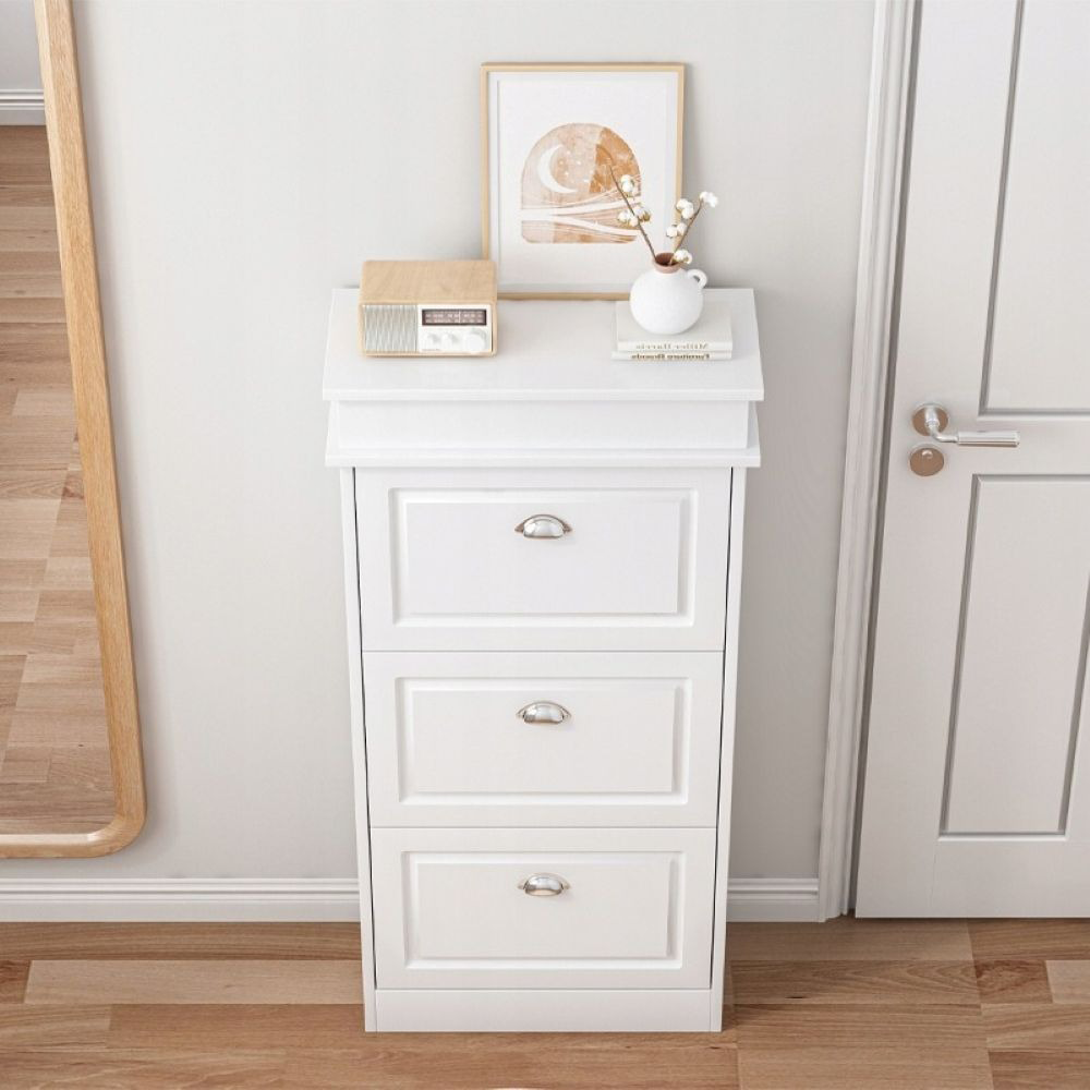 Dulap de pantofi alb în stil scandinav cu 3 uși - 52x117x23 cm, MDF