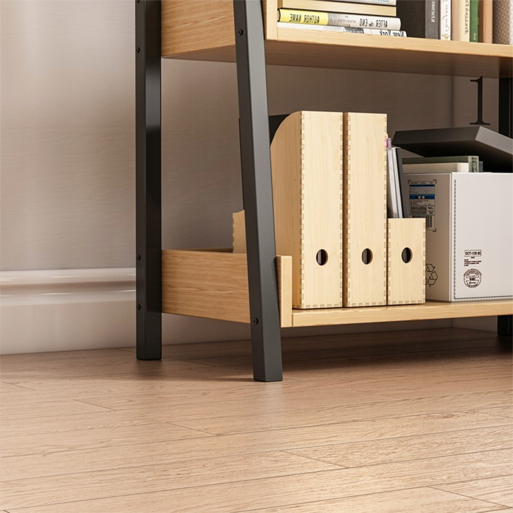 Bibliotecă cu trepte 158x63x30 cm - stil Loft, stejar deschis și negru, 5 rafturi