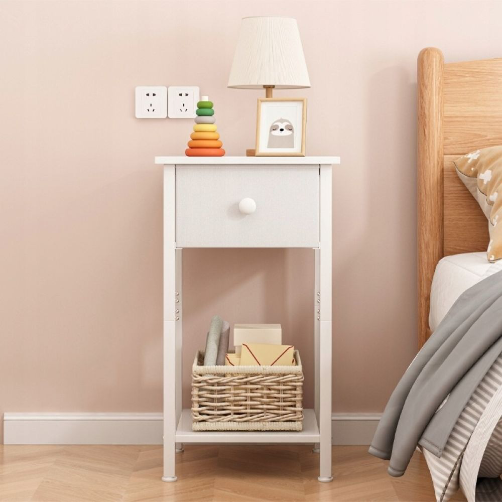 Noptieră albă 38x61x28 cm - stil scandinav cu sertar și raft, MDF