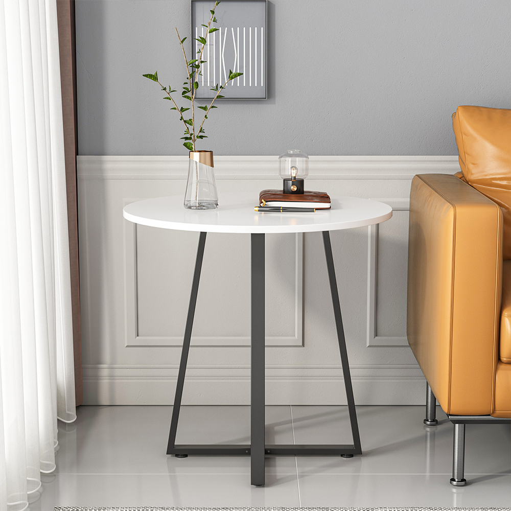 Masă modernă albă 80x60x74 cm - design versatil cu elemente cu efect de lemn, ideală pentru camera de zi sau birou