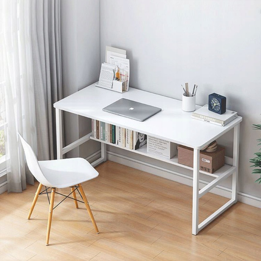 Birou de calculator alb în stil loft modern cu raft de 100 cm