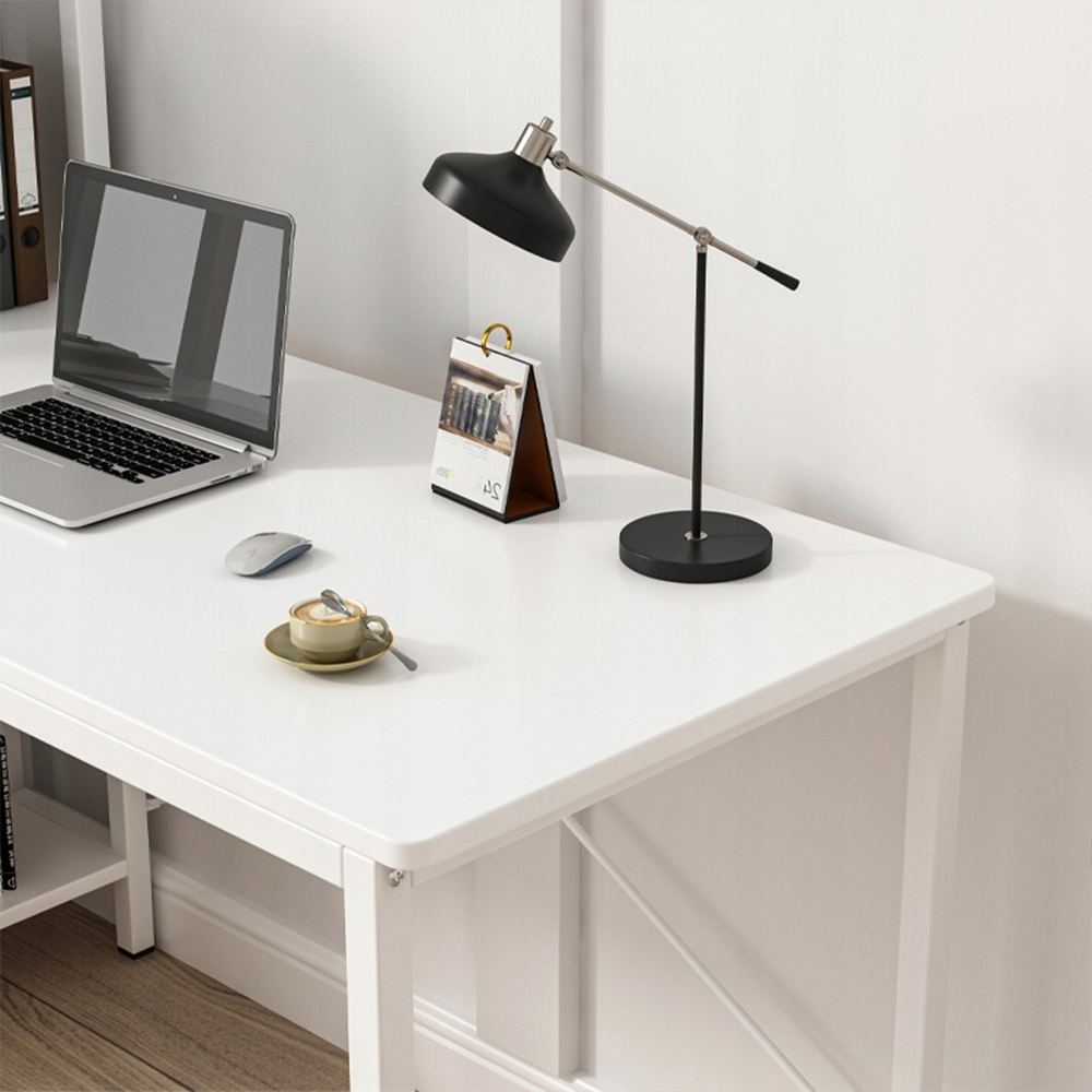 Birou modern alb în stil loft cu raft - 120x55x110 cm