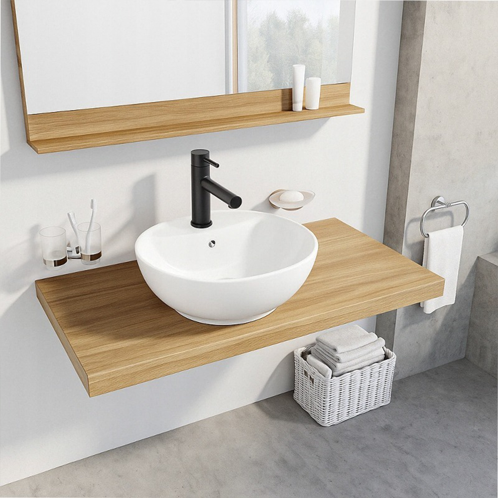 Chiuvetă ovală din ceramică albă cu revărsare - blat - 50x38 cm