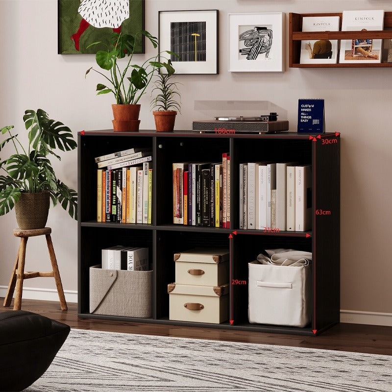 Bibliotecă deschisă, comodă cub, 3x2, mansardă spațioasă pentru cărți, birou, negru
