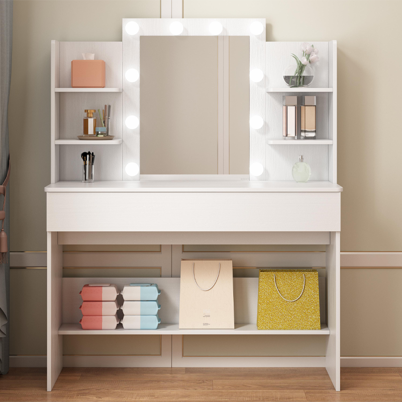 Masă de toaletă cosmetică cu oglindă LED, stil loft modern, 110 cm