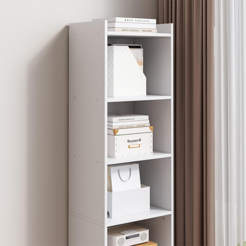 Dulap alb cu 7 rafturi - 180x40x30 cm - suport vertical pentru cărți, stil minimalist