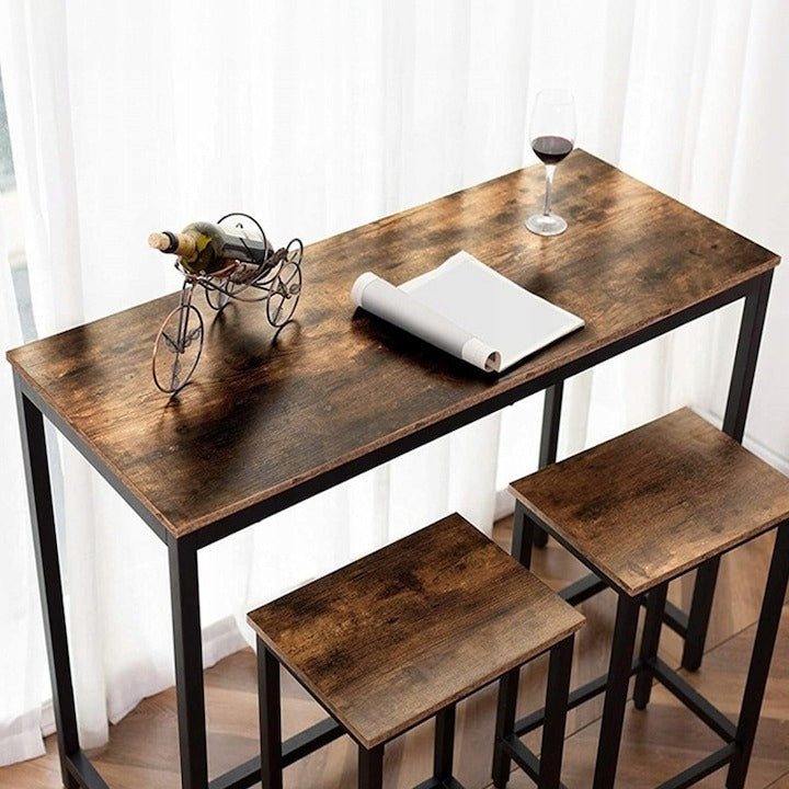 Set masă de bar în stil industrial cu 2 scaune - 100x40x90 cm