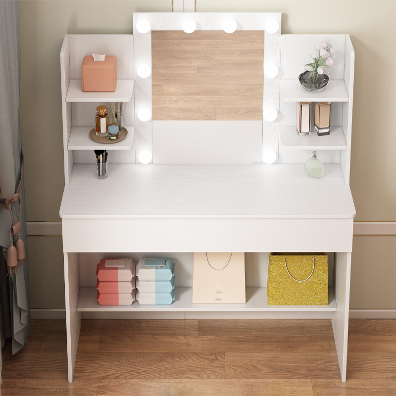 Masă de toaletă cosmetică cu oglindă LED, stil loft modern, 110 cm