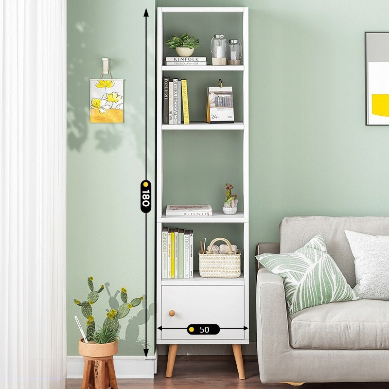 Bibliotecă albă în picioare, raft înalt în stil scandinav, dulap pentru mansardă