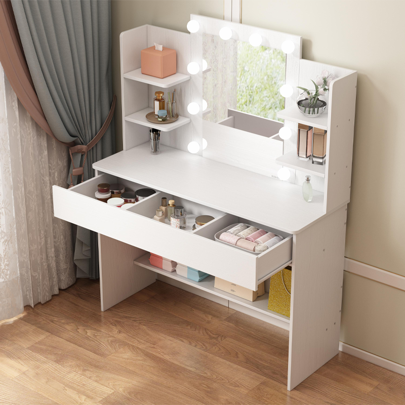 Masă de toaletă cosmetică cu oglindă LED, stil loft modern, 110 cm