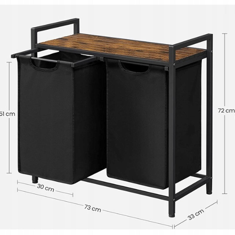 Coș de rufe mare cu două compartimente și raft, suport industrial pentru containere