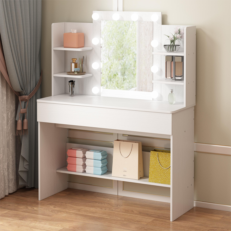 Masă de toaletă cosmetică cu oglindă LED, stil loft modern, 110 cm