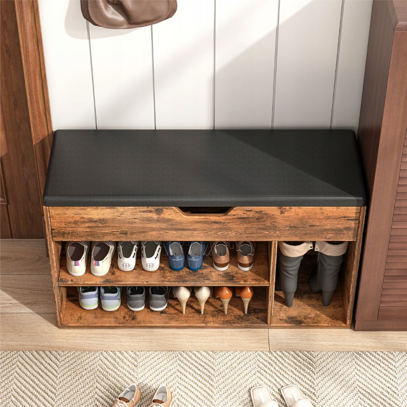 Dulap de pantofi spațios cu scaune de depozitare 2 rafturi din lemn retro loft