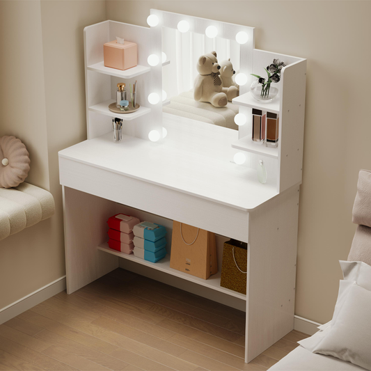 Masă de toaletă cosmetică cu oglindă LED, stil loft modern, 110 cm