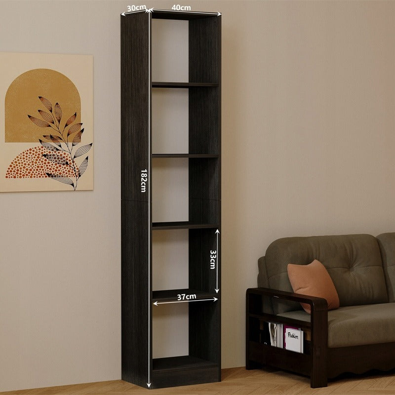 Bibliotecă verticală neagră cu rafturi înalte, dulap modern cu coloană, 182 cm