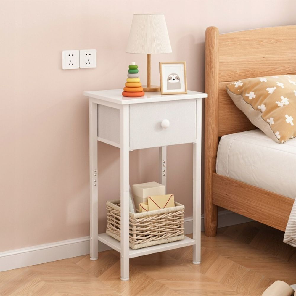 Noptieră albă 38x61x28 cm - stil scandinav cu sertar și raft, MDF