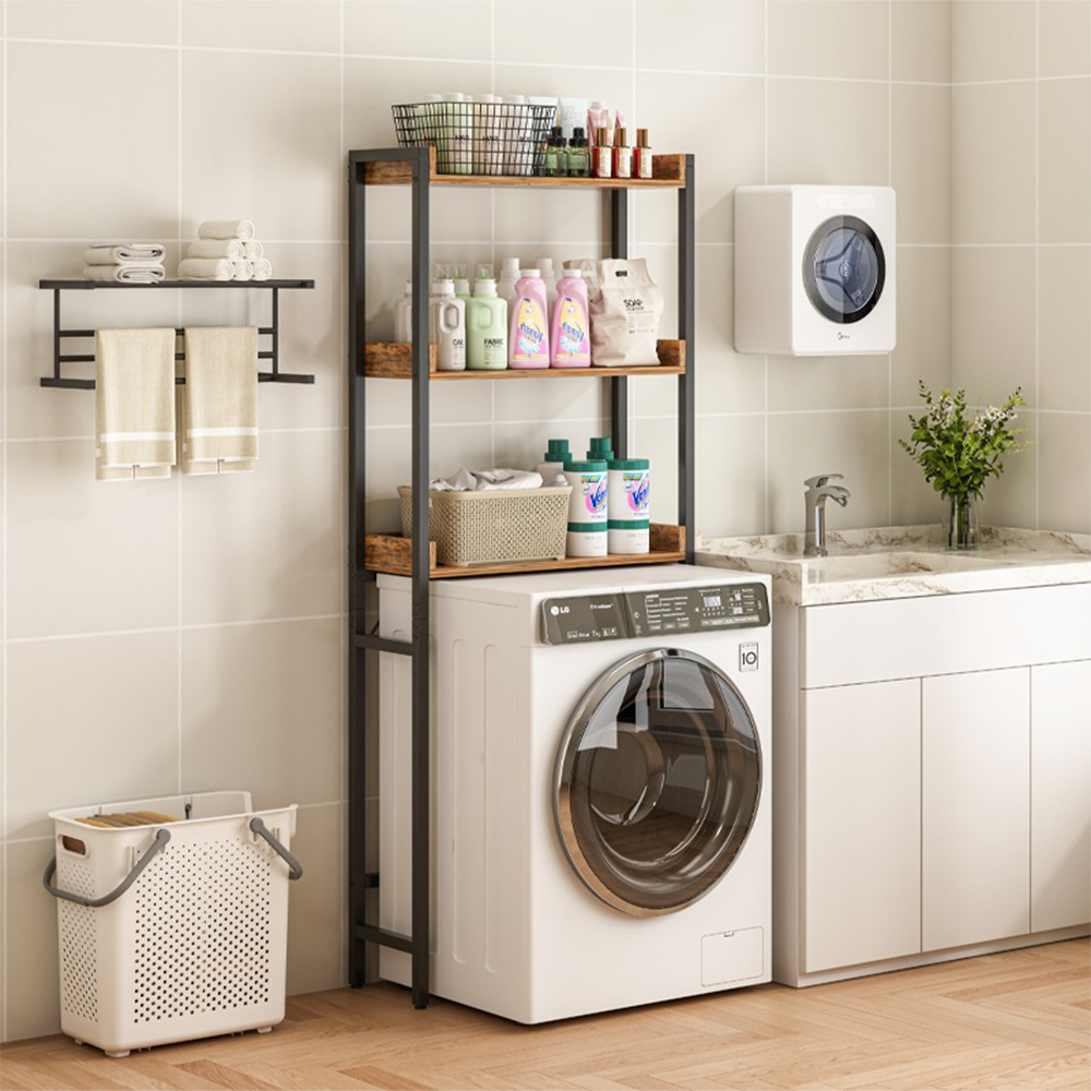 Dulap stand deasupra toaletei sau a mașinii de spălat - 63x165x25 cm, maro rustic, stil loft