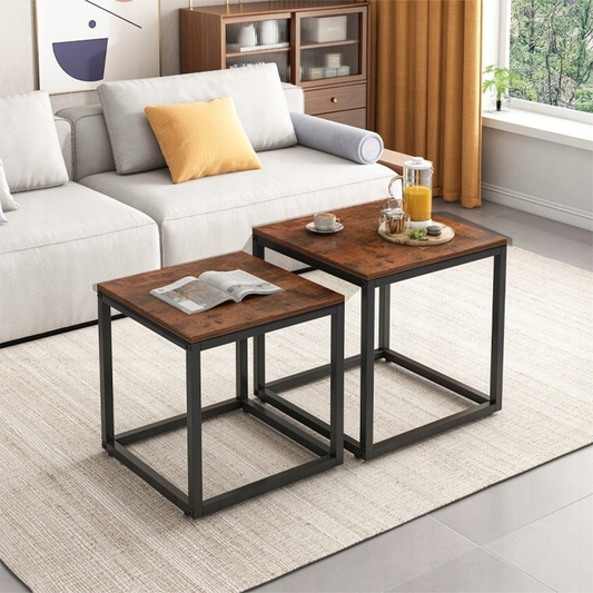 Set de 2 măsuțe de cafea tip loft rustic - 50x50 cm și 45x45 cm - Design industrial modern