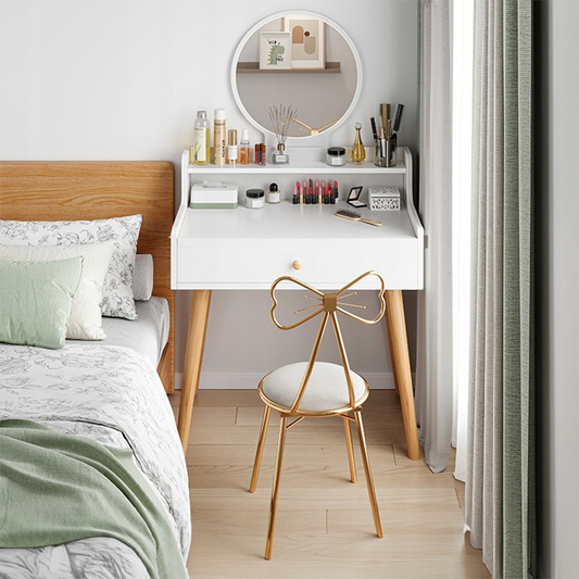 Masă de toaletă albă cu oglindă - stil scandinav, 70x40x85 cm