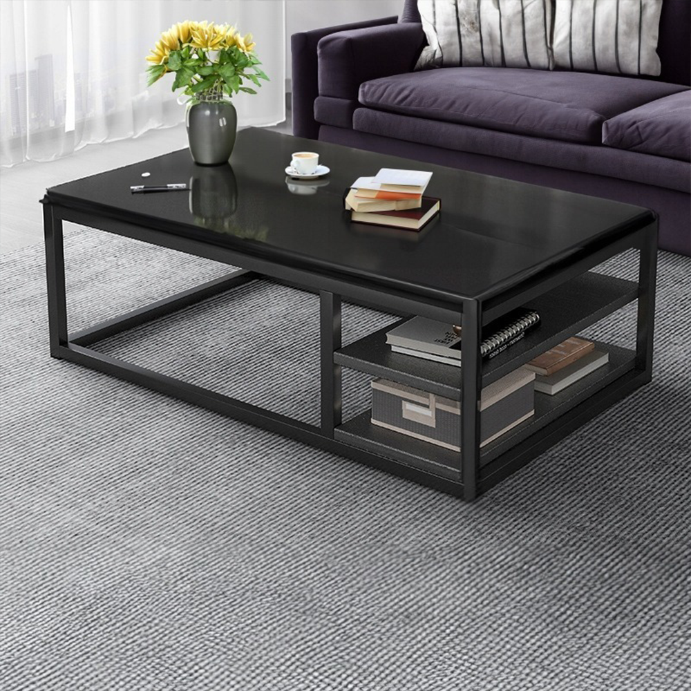 Masă de cafea modernă în stil loft - 120x60x46 cm, MDF, cu raft de depozitare