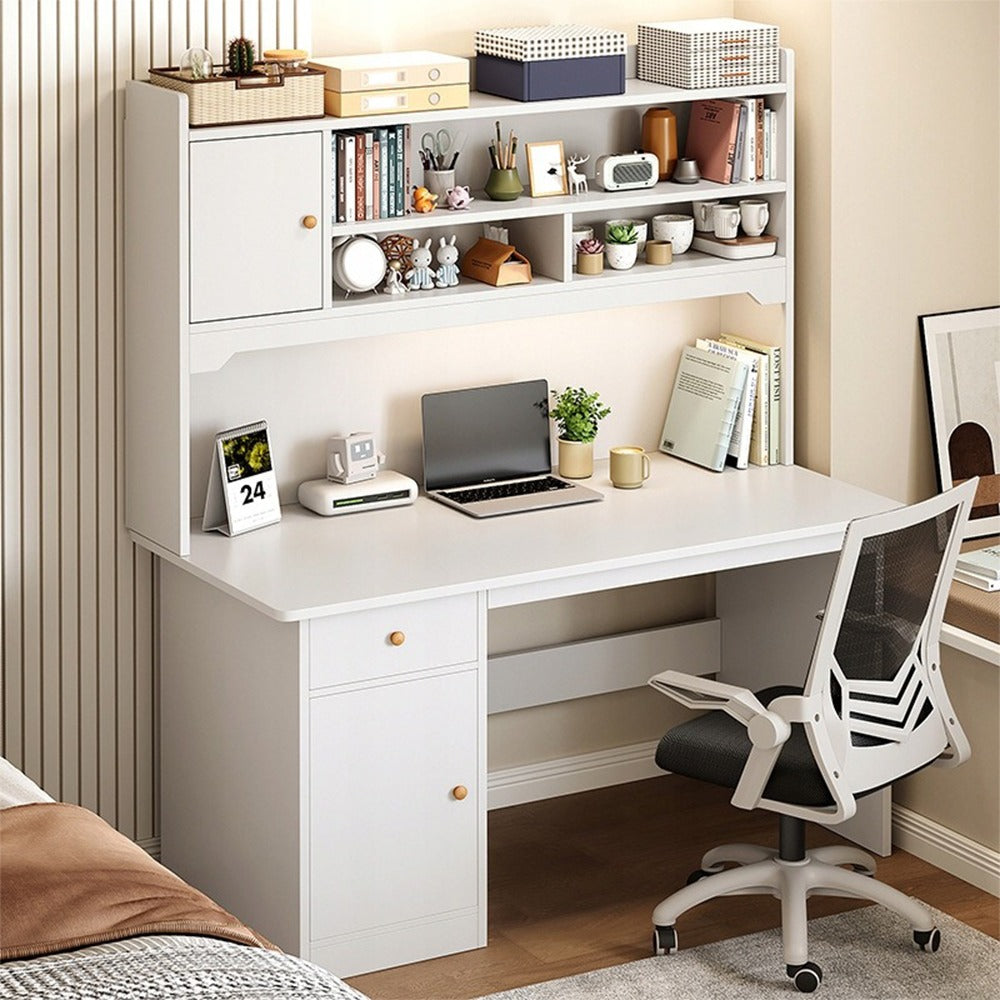 Birou alb cu rafturi 120x43x165 cm - Design scandinav funcțional și elegant