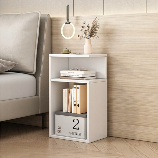 Dulap de noptieră modern alb - 30x20x50 cm, cu sertar și raft deschis, montare pe partea dreaptă/stânga