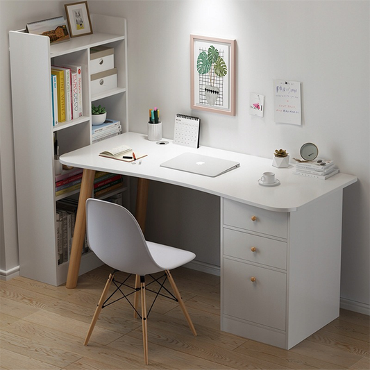 Birou modern alb cu sertare și rafturi - 100x50x73 cm - ideal pentru casă sau birou