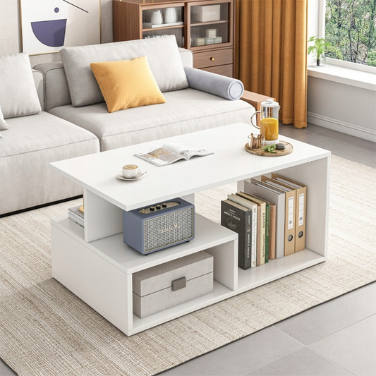 Masă de cafea albă cu raft 90x51x43 cm - design modern și funcțional