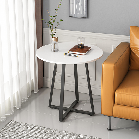 Masă modernă albă 80x60x74 cm - design versatil cu elemente cu efect de lemn, ideală pentru camera de zi sau birou