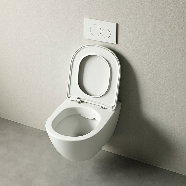 Vas WC alb fără ramă cu capac cu închidere lentă duroplast – toaletă suspendată cu spălare vortex