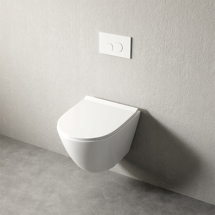 Vas WC alb fără ramă cu capac cu închidere lentă duroplast – toaletă suspendată cu spălare vortex