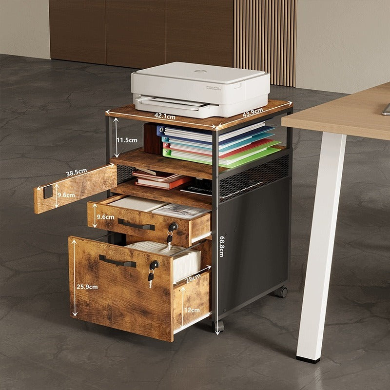 Dulap mobil birou 2 sertare cu încuietori 42,1 x 43,9 x 68,8 cm stejar rustic stil loft
