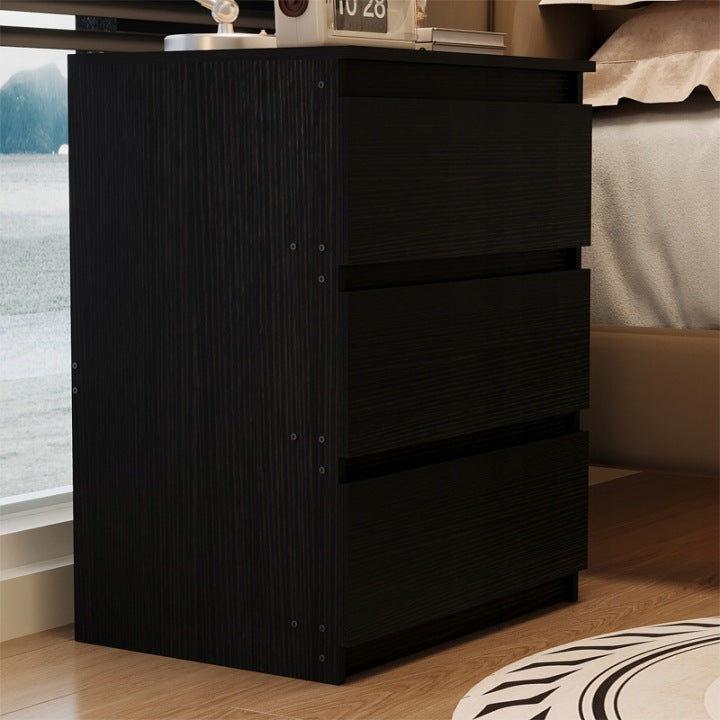 Noptieră Loft Neagră cu 3 Sertare 60 cm – Măsuță Modernă pentru Dormitor
